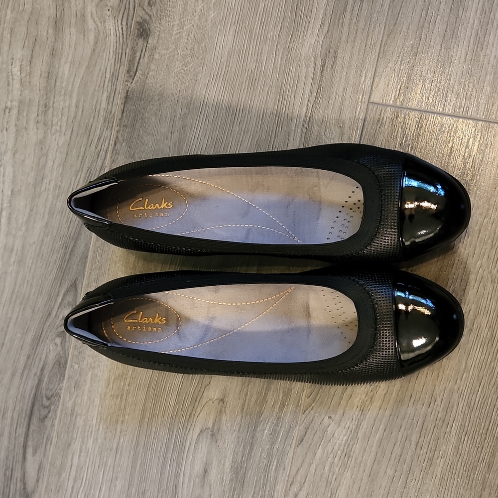Clarks black leather wedge